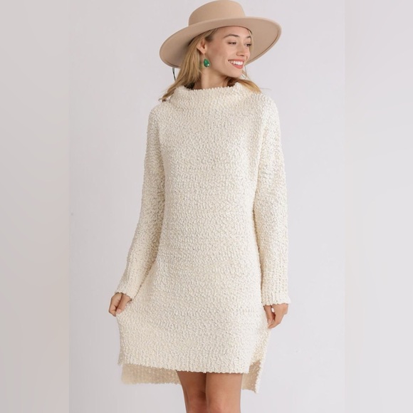 Umgee Dresses & Skirts - Umgee Full Size High Low Long Sleeve Boucle Sweater Dress Plus Size